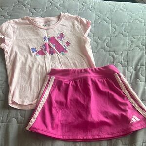 adidas Pink Girls Tee with Bright Pink Athletic Skirt